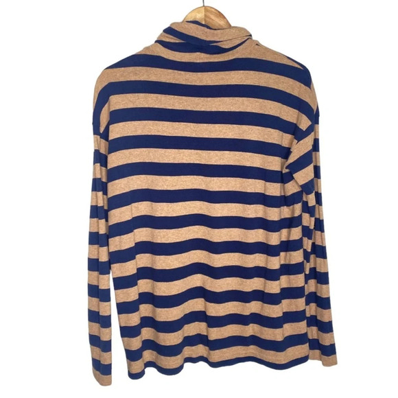 J. Crew Tan Navy Blue Deck Striped Lightweight Turtleneck Top Size Small - Picture 8 of 10